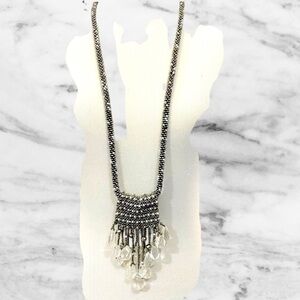 Chicos ‘Haylee’ necklace silver metallic & beaded fringe tassel